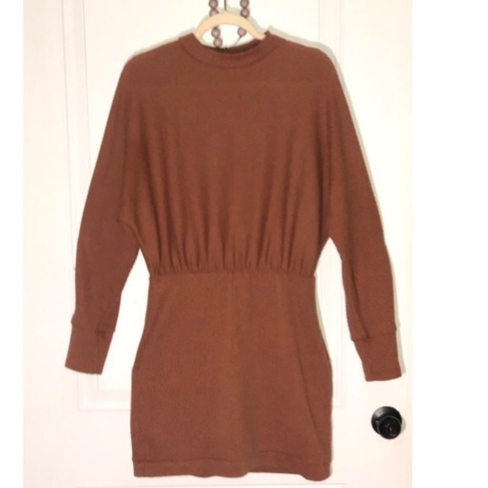 Abound Mini Ribbed Dress Carmel Brown Large